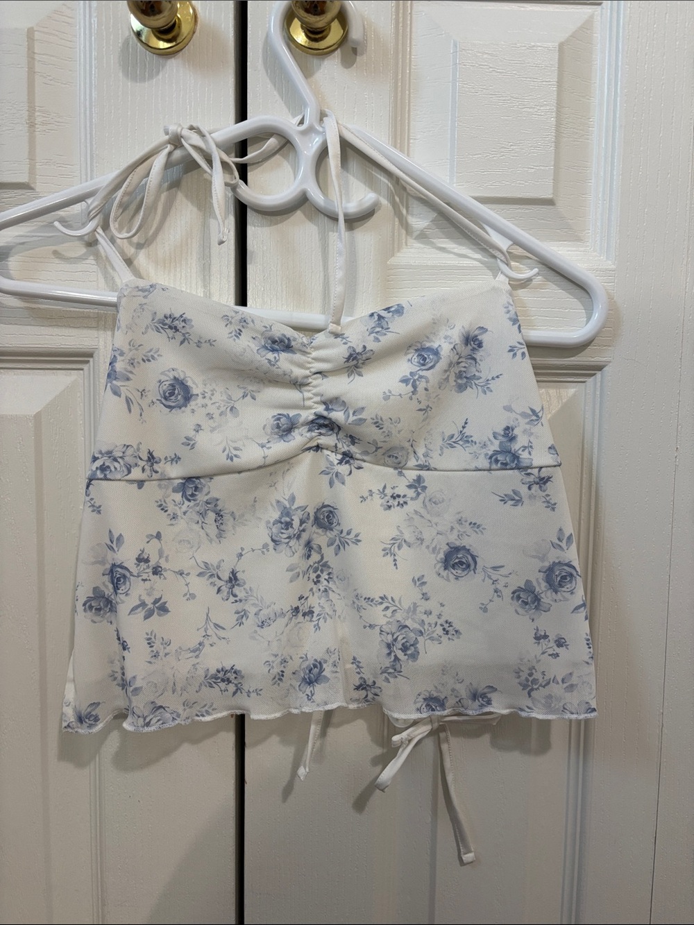 Garage Blue Floral Tie-Back Summer Halter Top  Size Small